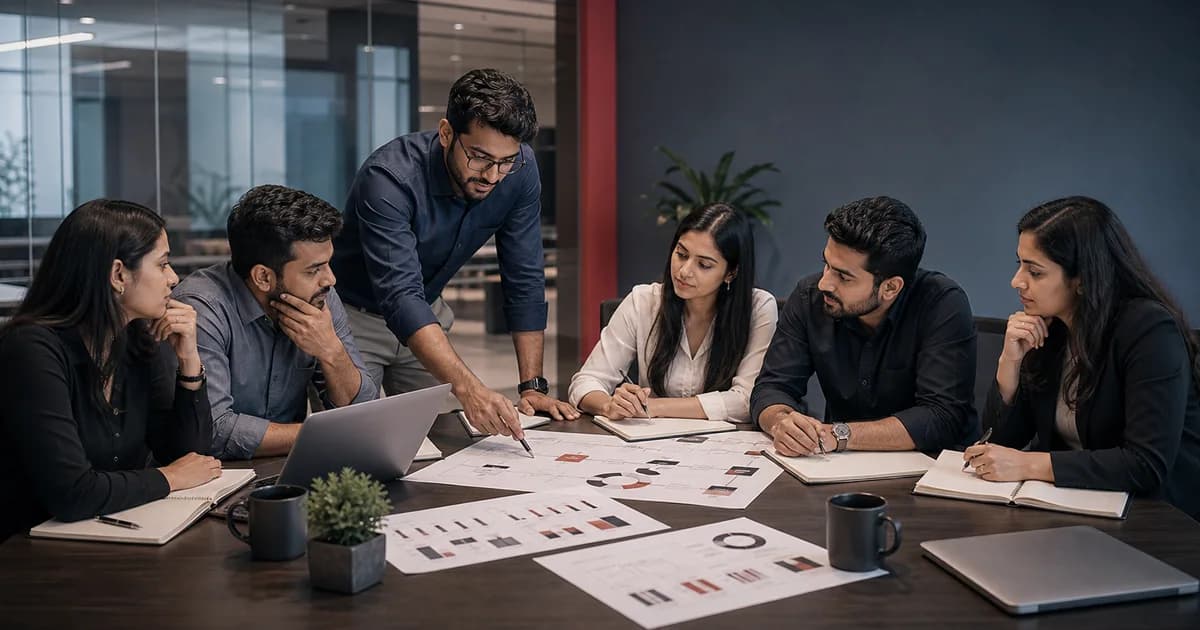 Revenue team reviewing Slack-first CRM workflows and pipeline plans in a modern office