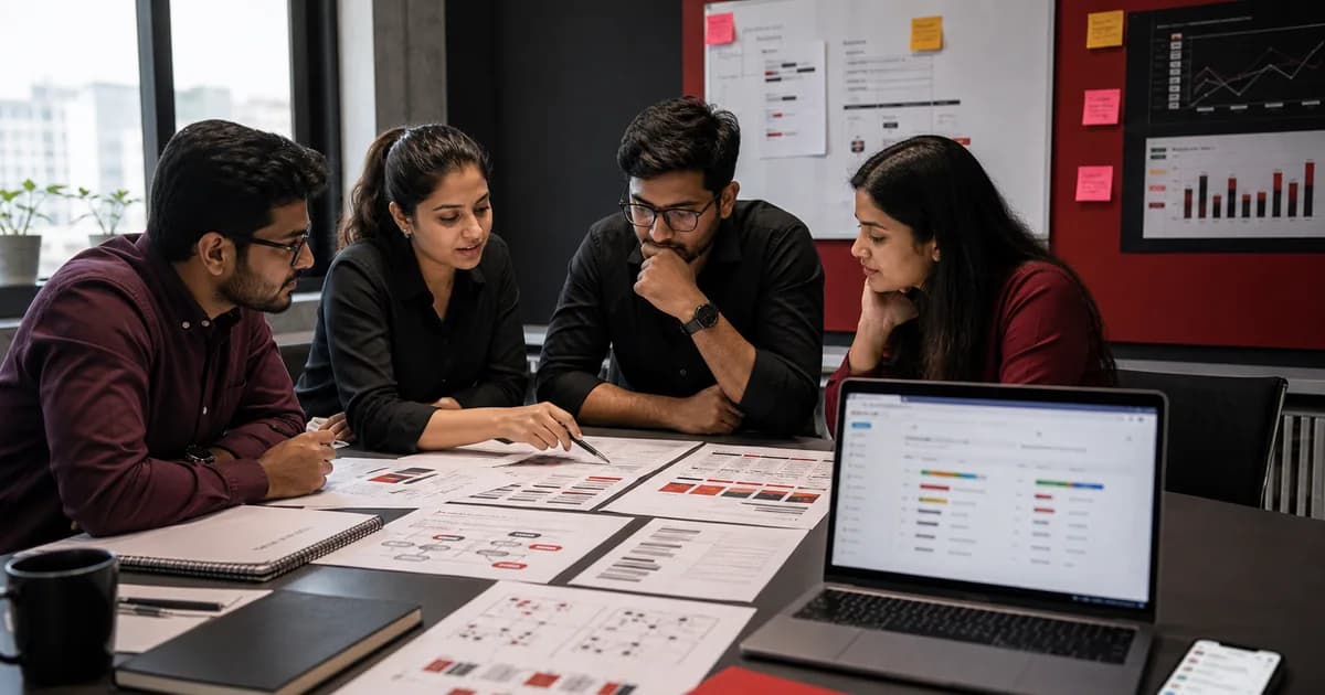 Growth team reviewing search campaign pacing sheets and lead-quality notes